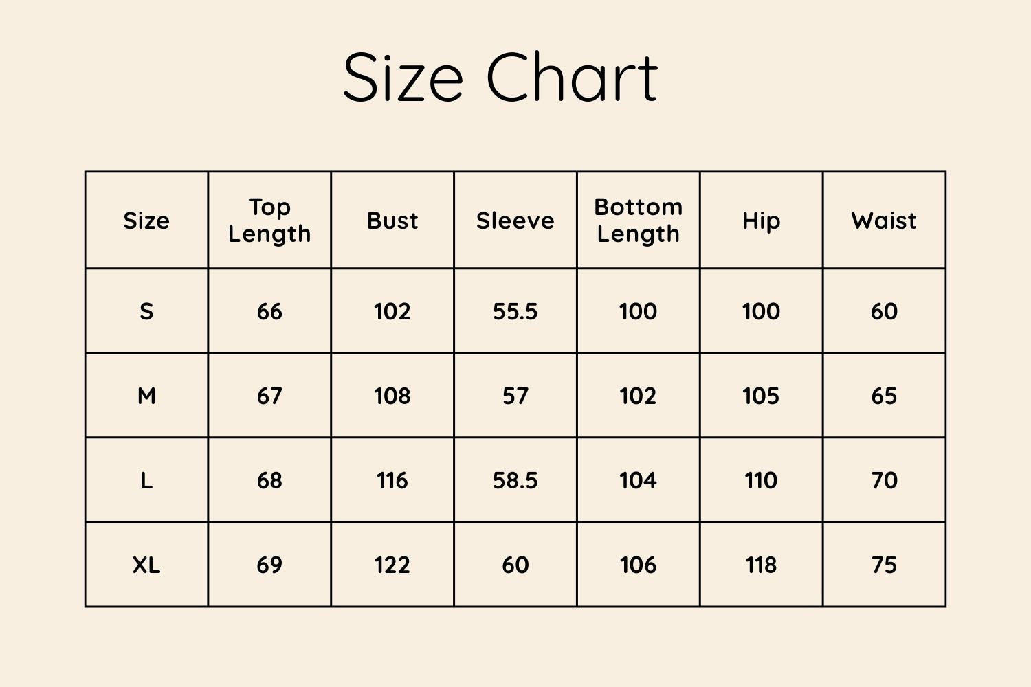 Size Chart CM