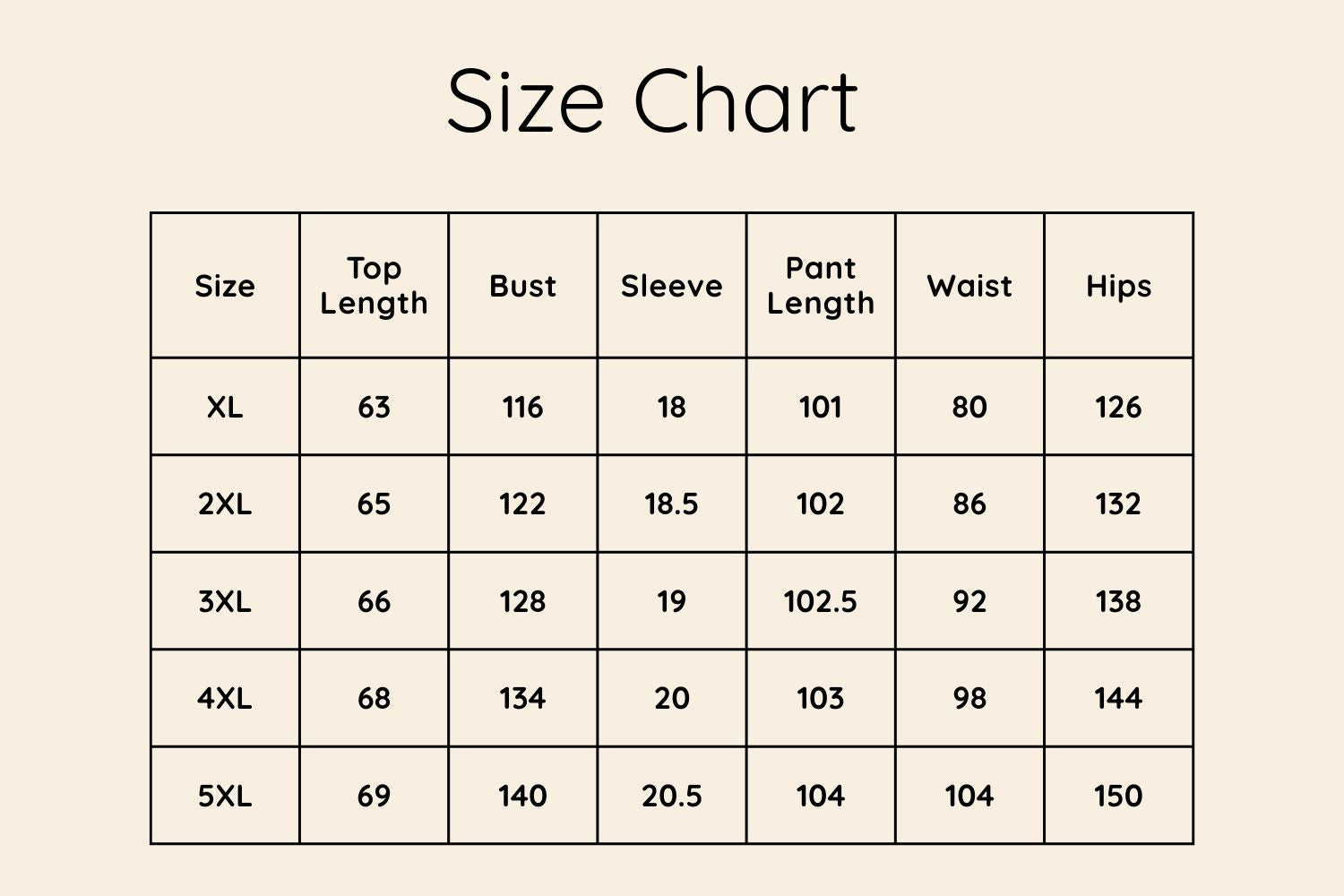 Size Chart CM