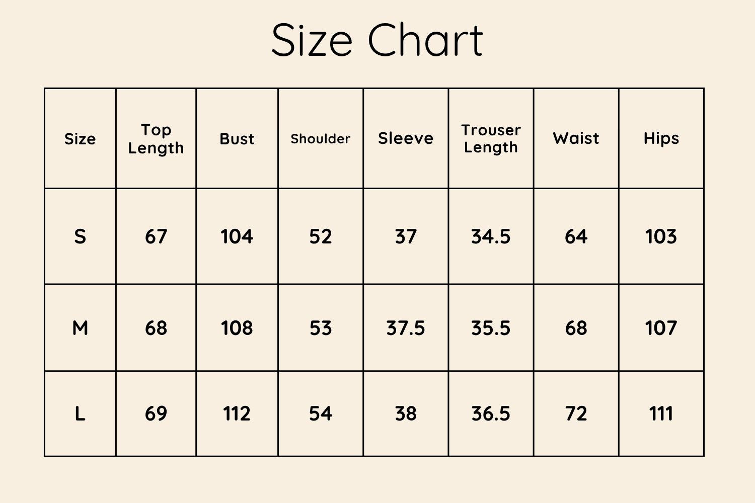 Size Chart CM