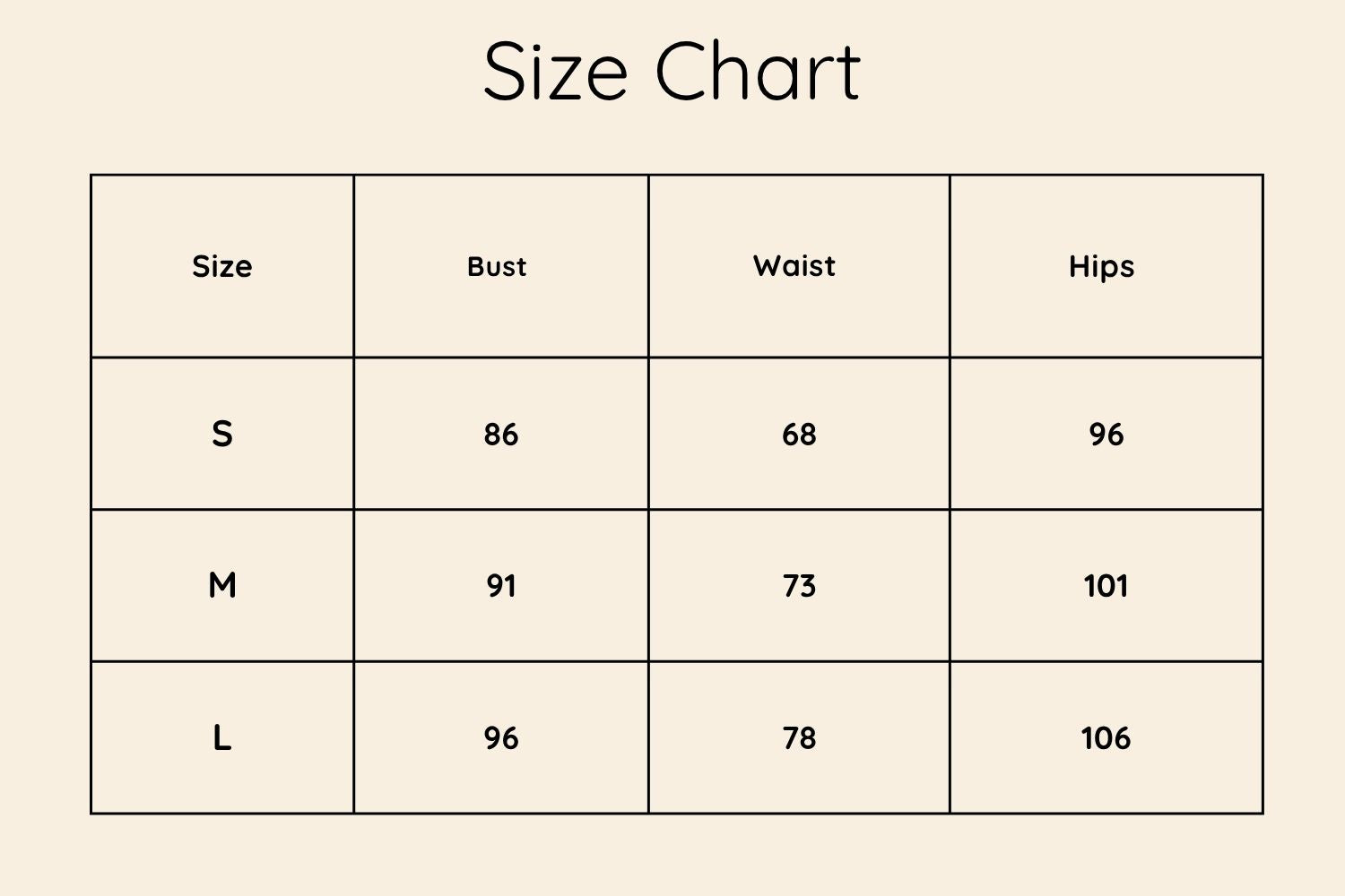 Size Chart CM