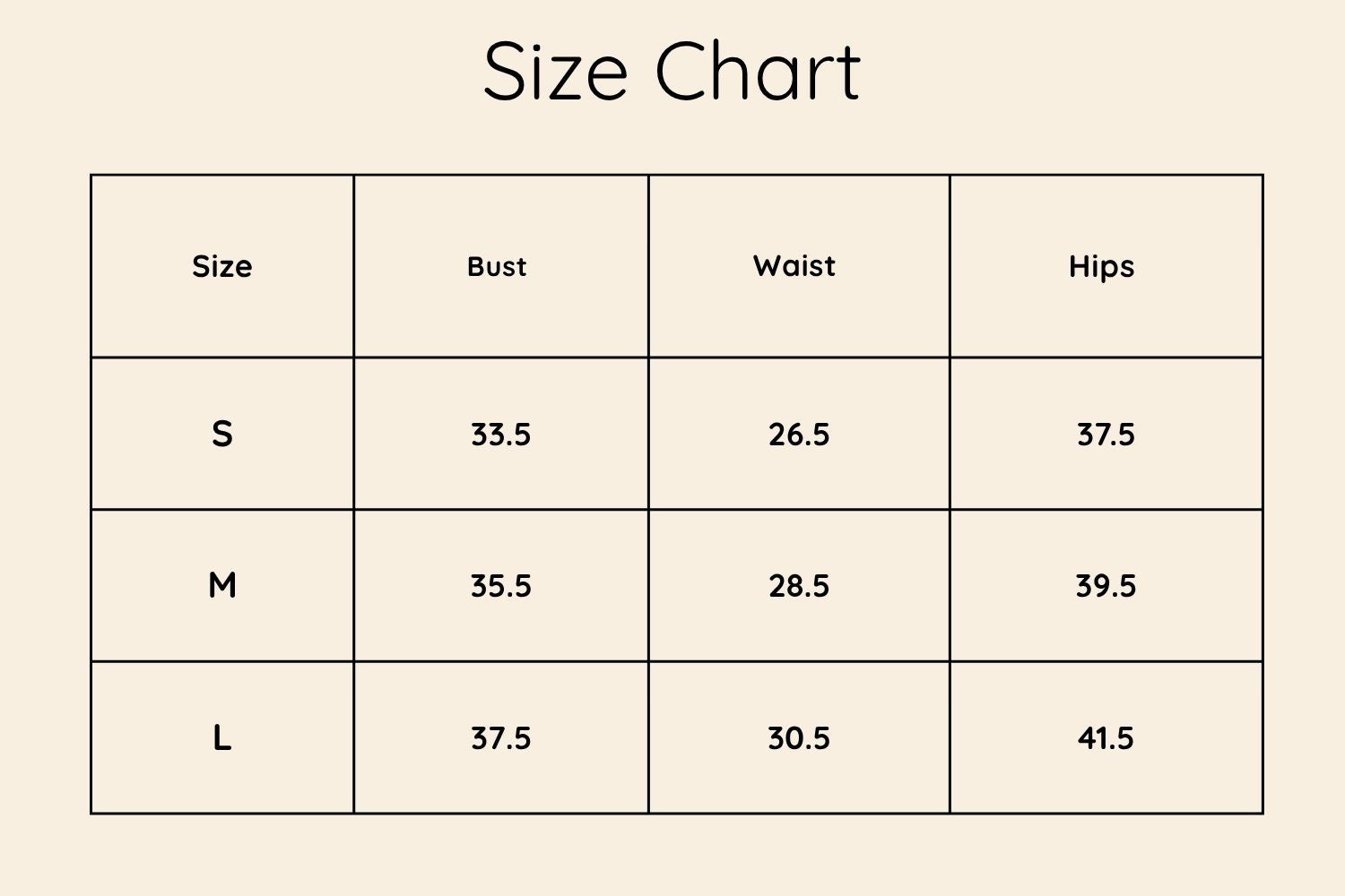 Size Chart Inches