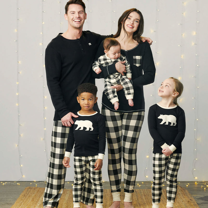Black & Cream Plaid Bear Family Matching Pajamas – Pajama Village