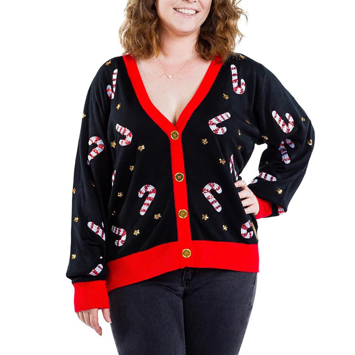 Candy Cane Buttoned Women Christmas Ugly Sweater