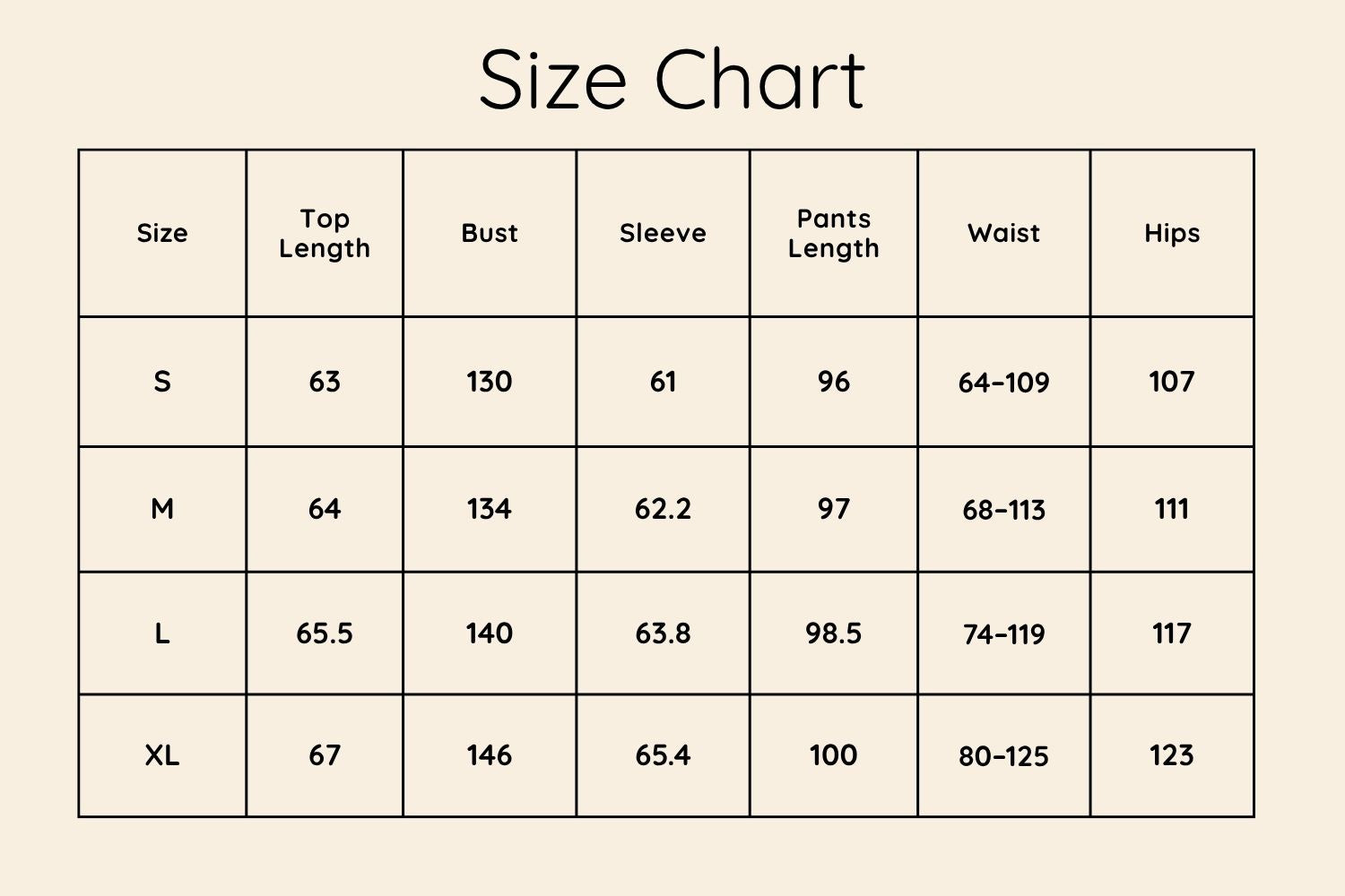 Size Chart CM