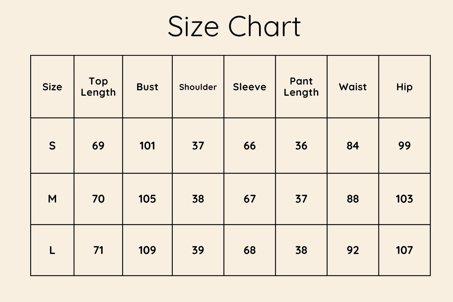 Size Chart CM