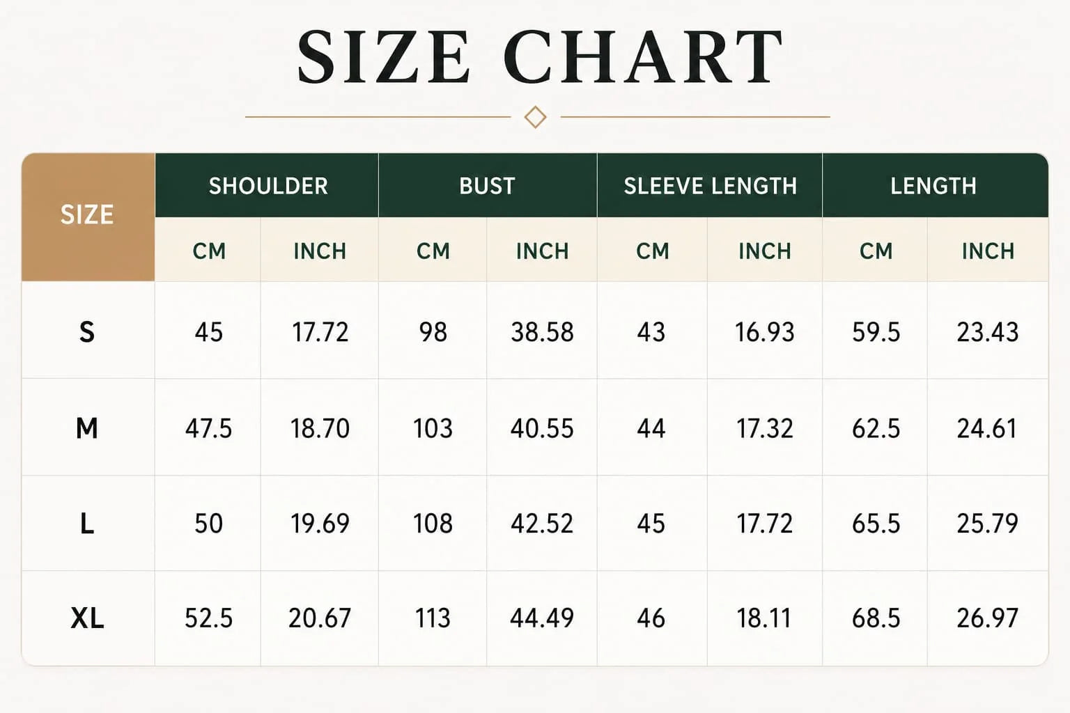 Size Chart CM