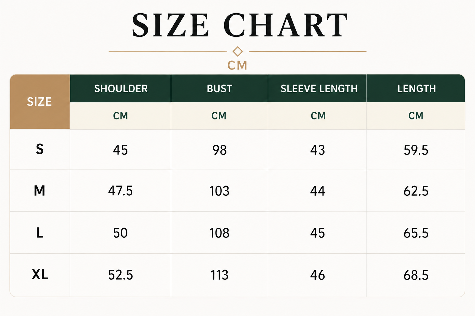 Size Chart Inches