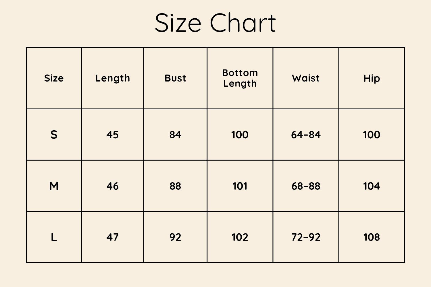 Size Chart CM