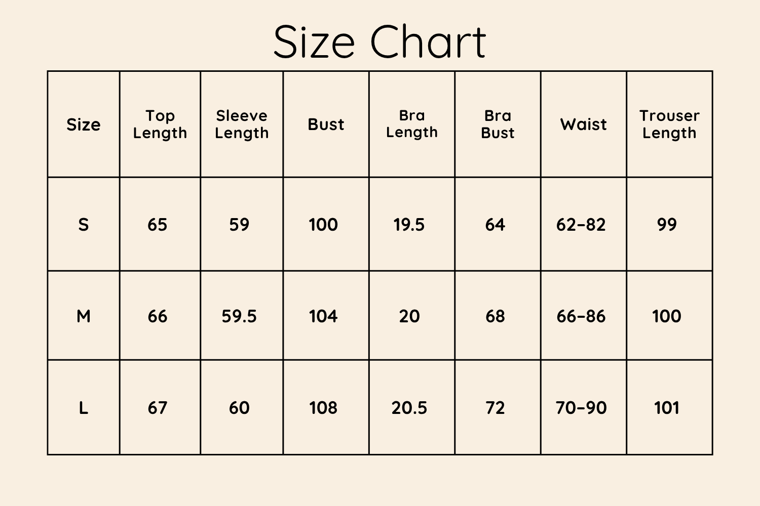 Size Chart CM