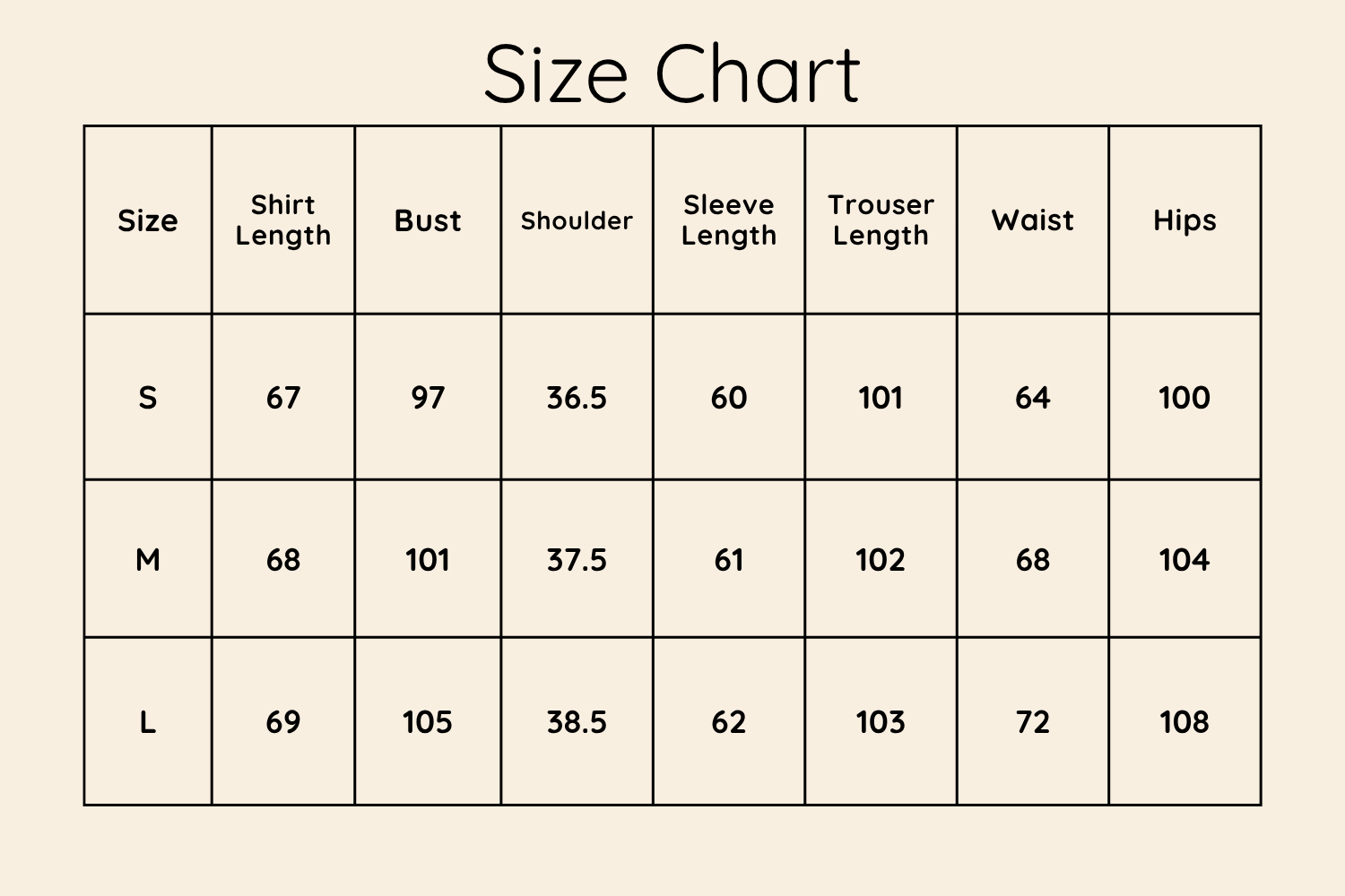 Size Chart CM