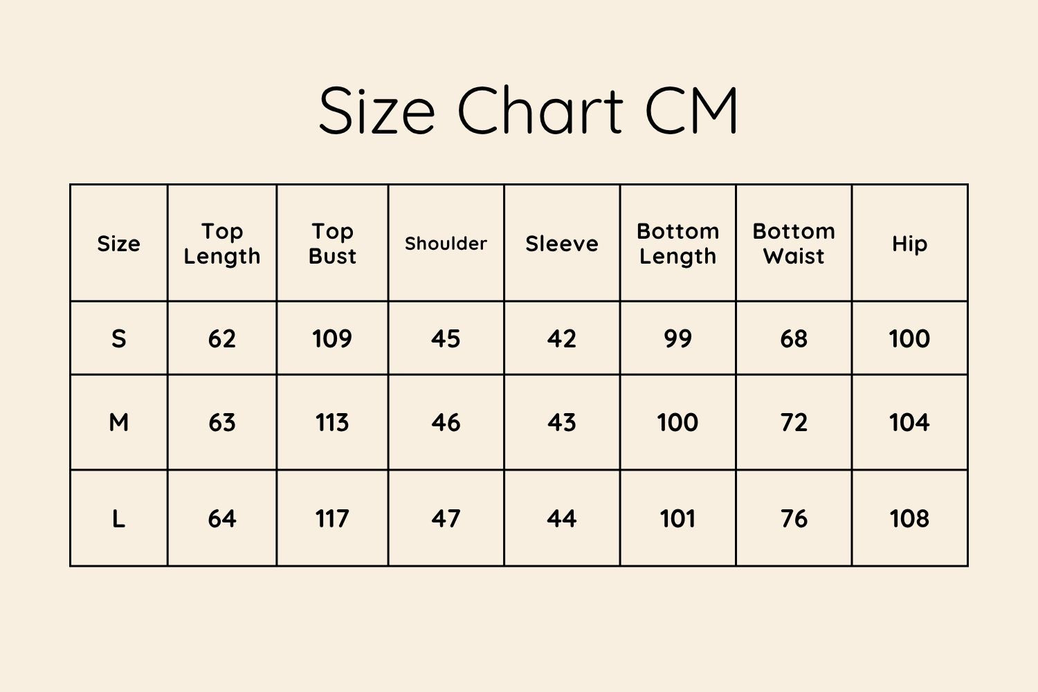 Size Chart CM