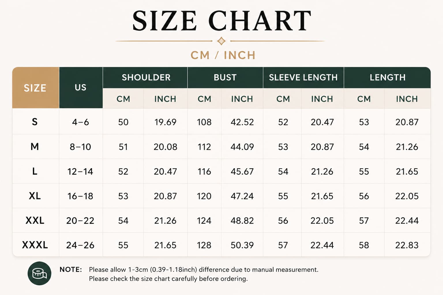 Size Chart CM