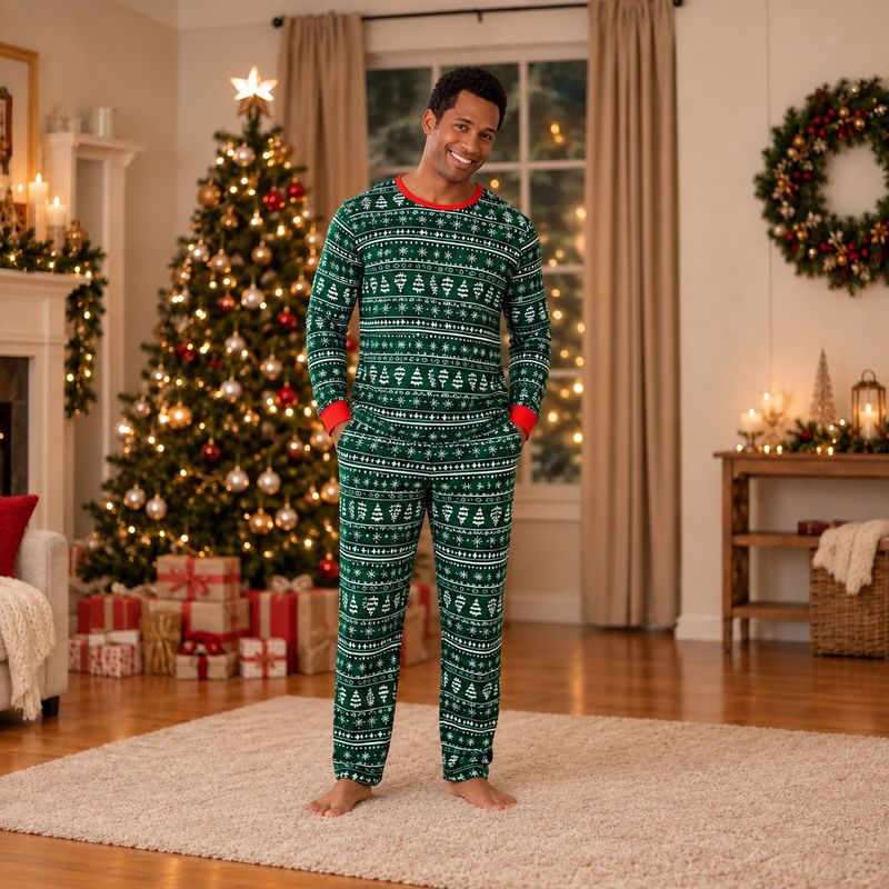 Green Winter Christmas Matching Family Pajamas