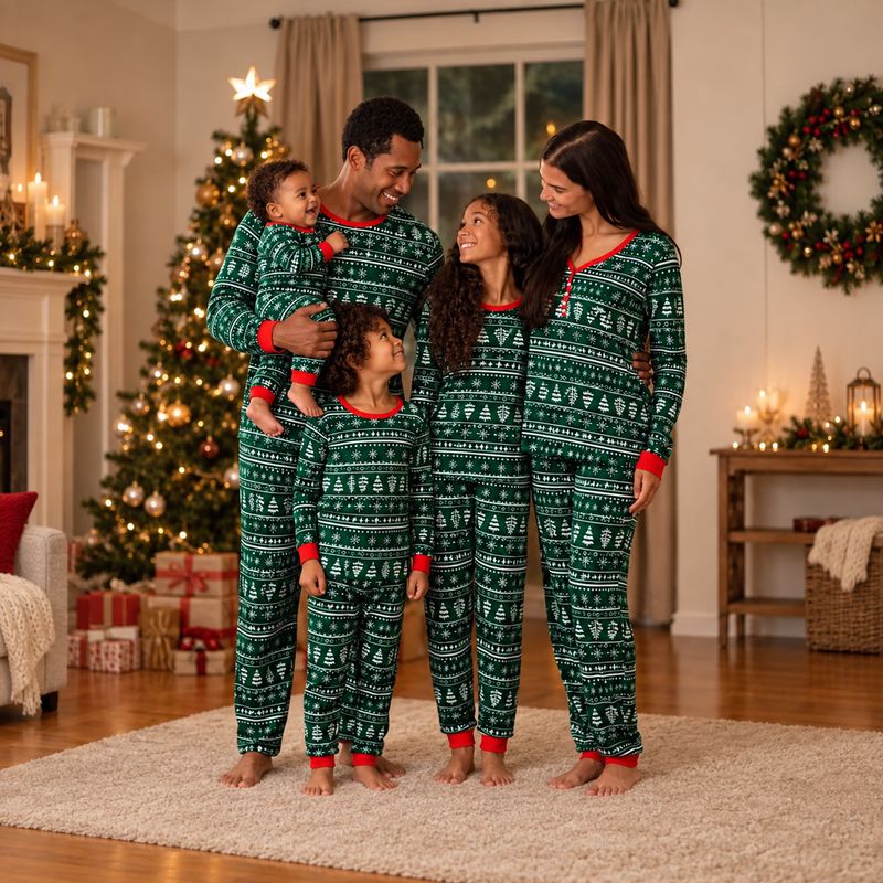 Green Winter Christmas Matching Family Pajamas