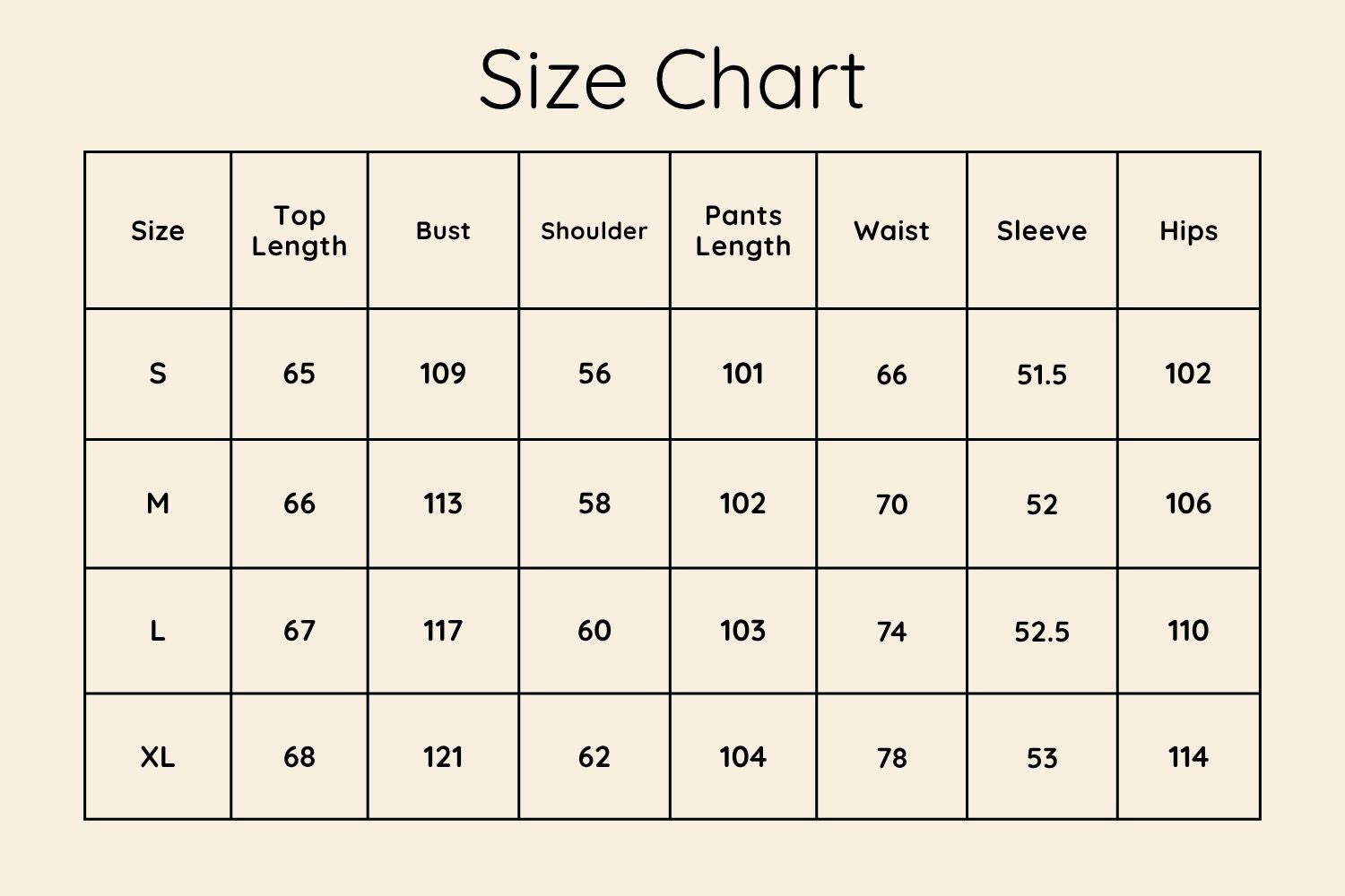 Size Chart CM