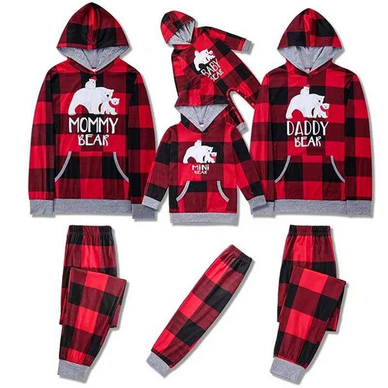 Hooded Plaid Bear Family Matching Christmas Pajamas