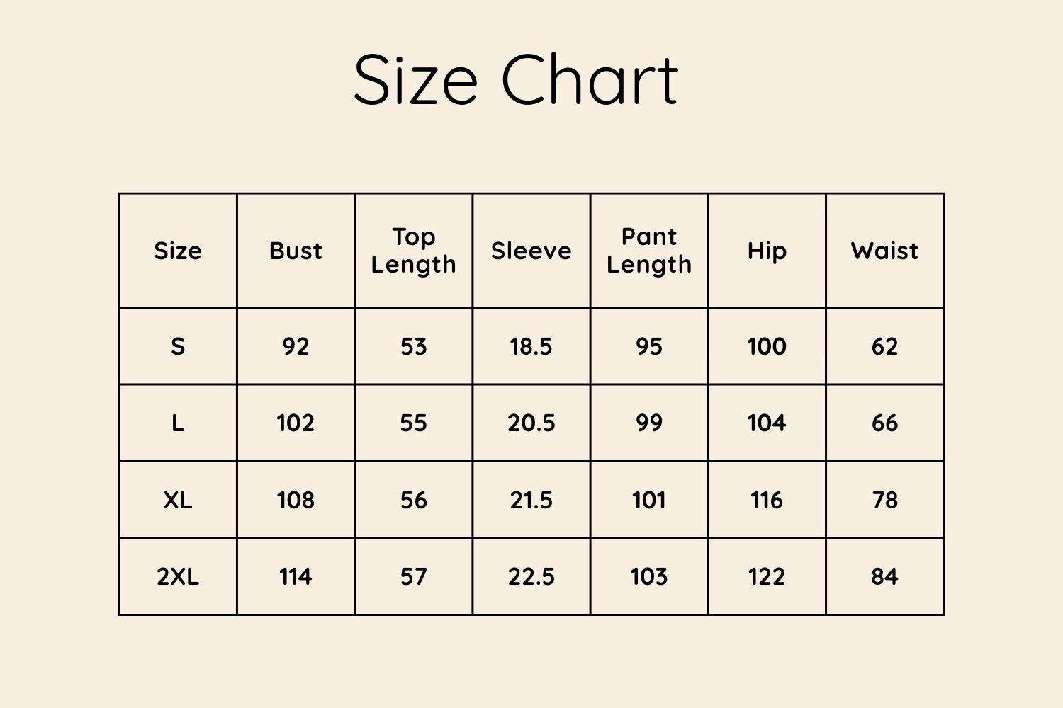 Size Chart CM