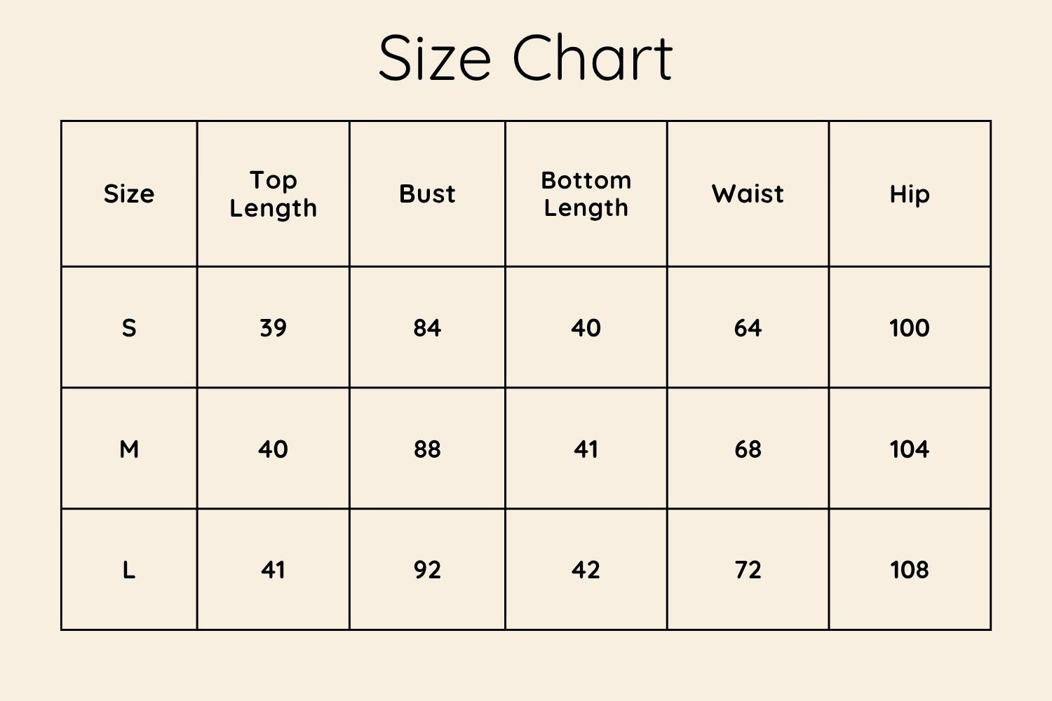 Size Chart CM