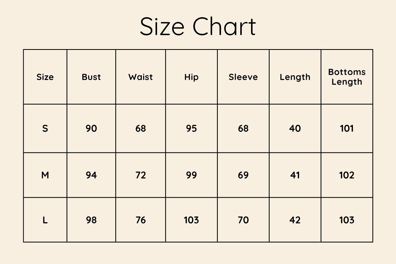Size Chart CM