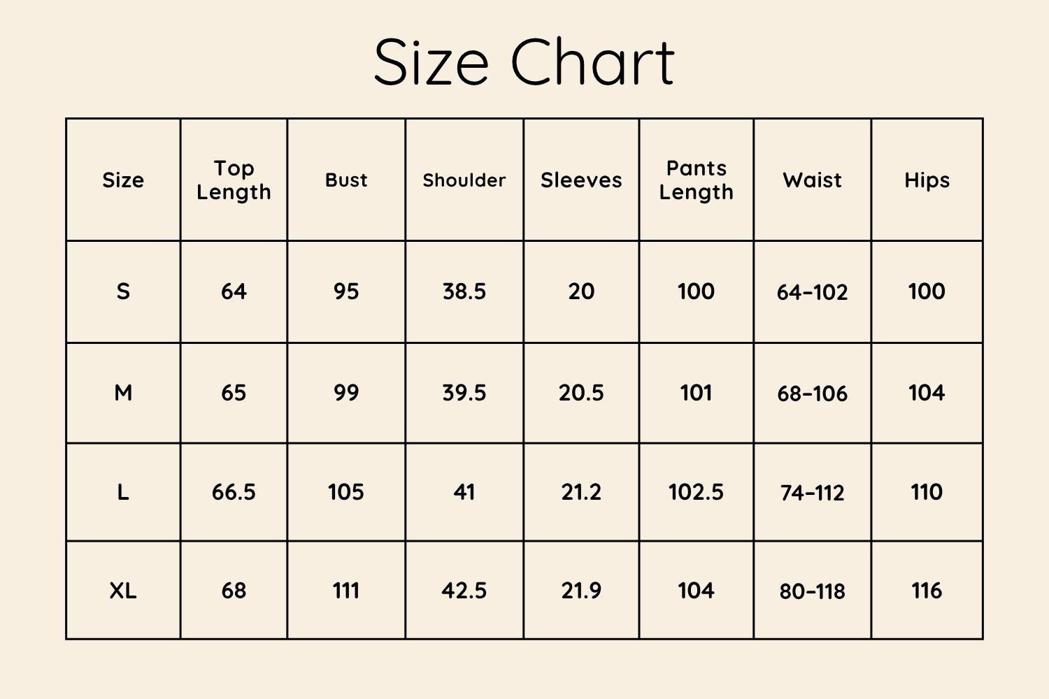 Size Chart CM