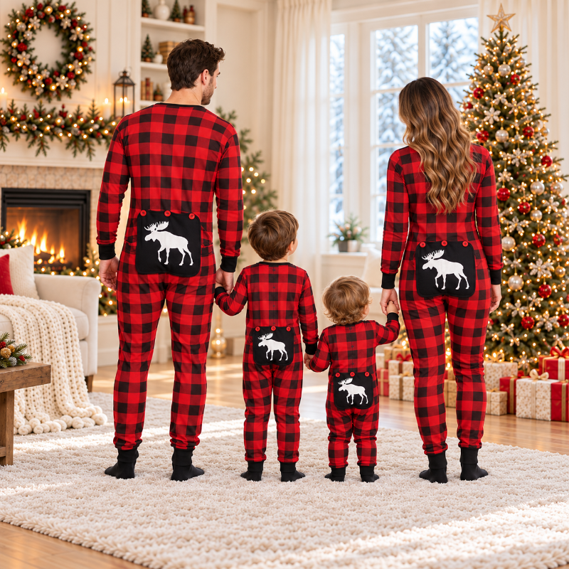 Plaid Moose Family Matching Christmas Pyjamas