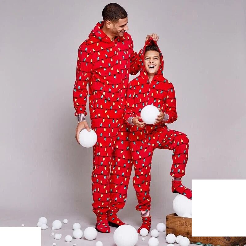 Red Light Bulbs Family Matching Christmas Jumpsuits