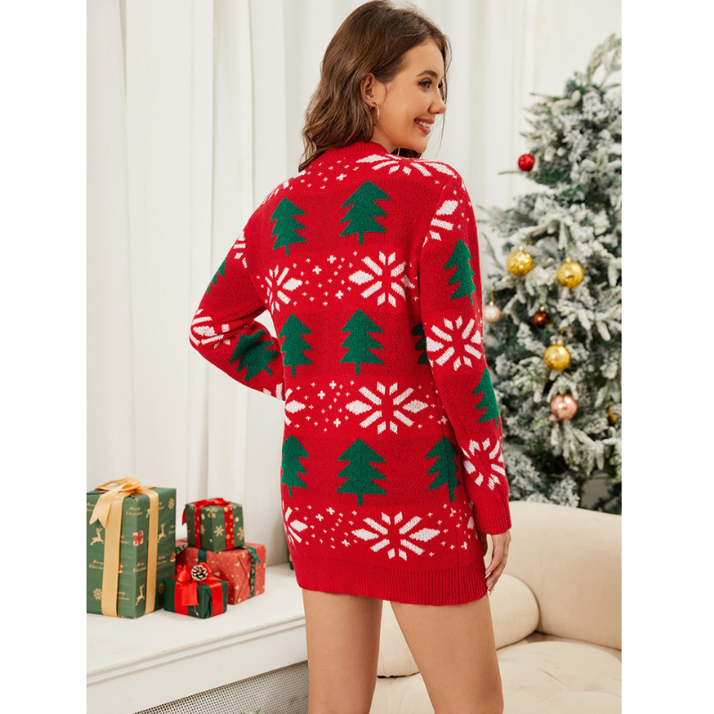 Red Crewneck Tree and Snowflake Christmas Dress
