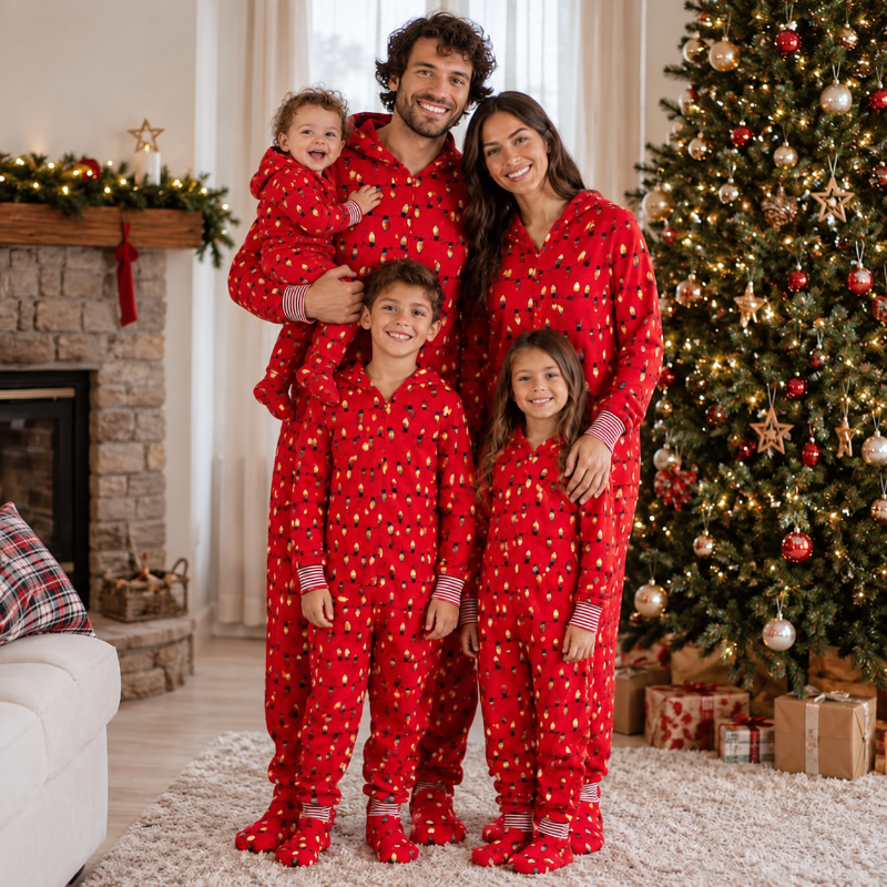 Red Light Bulbs Family Matching Christmas Jumpsuits