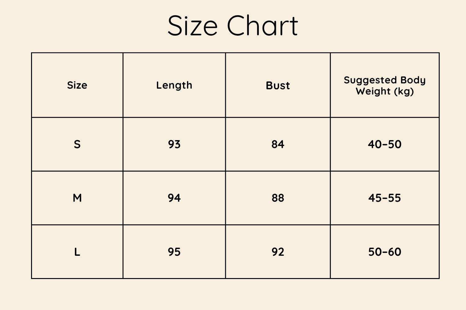 Size Chart CM