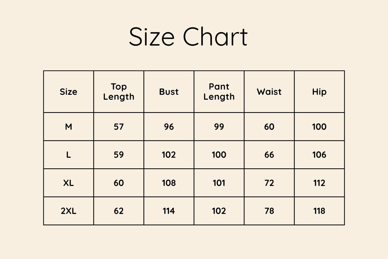 Size Chart CM