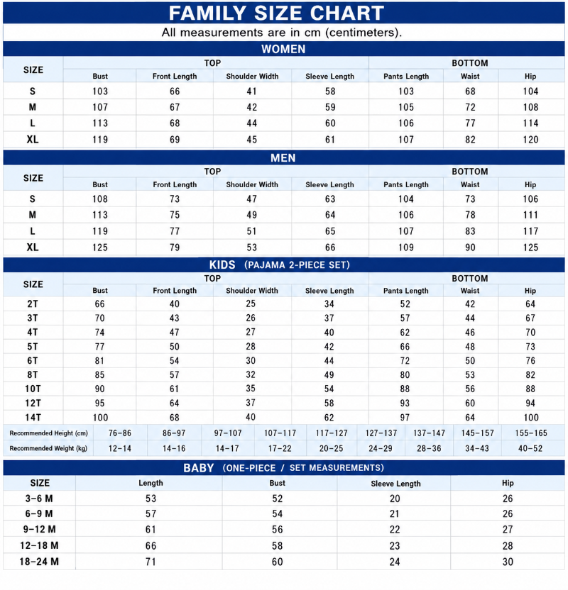 Size Chart Inches