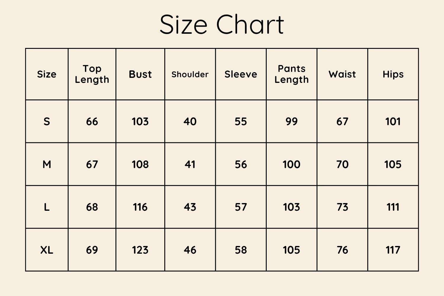 Size Chart CM