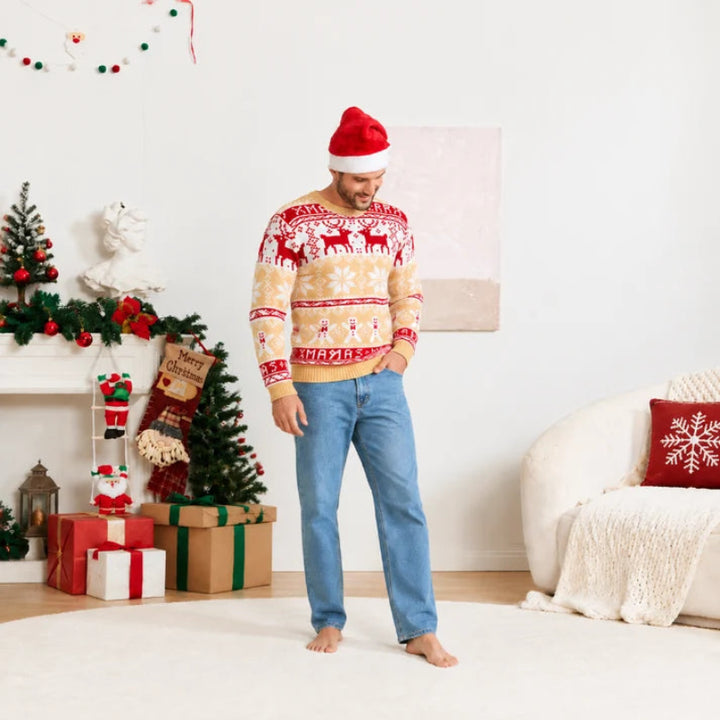 Snowflakes and Reindeer Matching Family Christmas Sweaters
