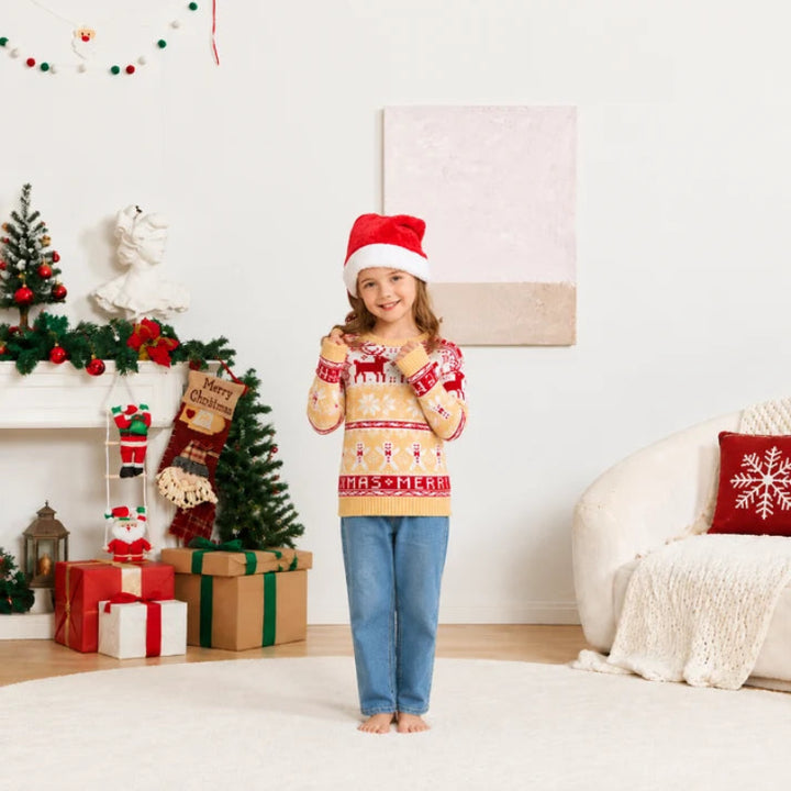 Snowflakes and Reindeer Matching Family Christmas Sweaters
