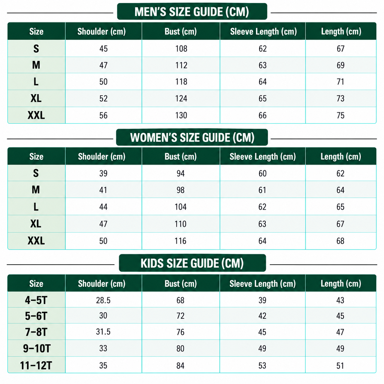 Size Chart CM