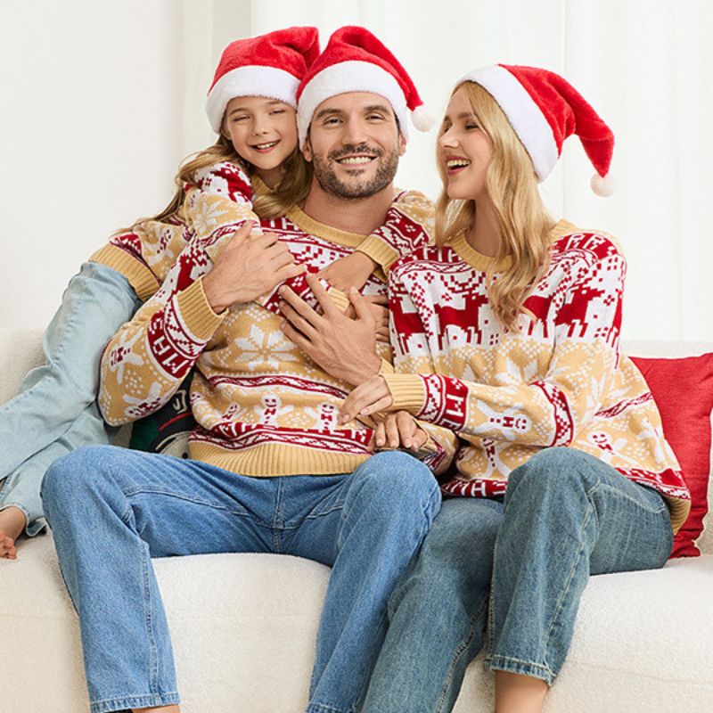 Snowflakes and Reindeer Matching Family Christmas Jumpers