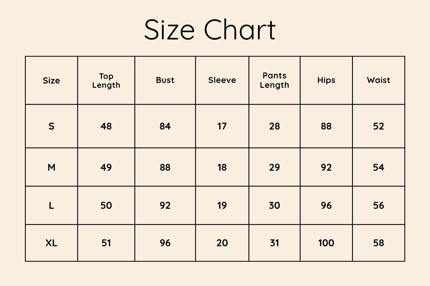 Size Chart CM
