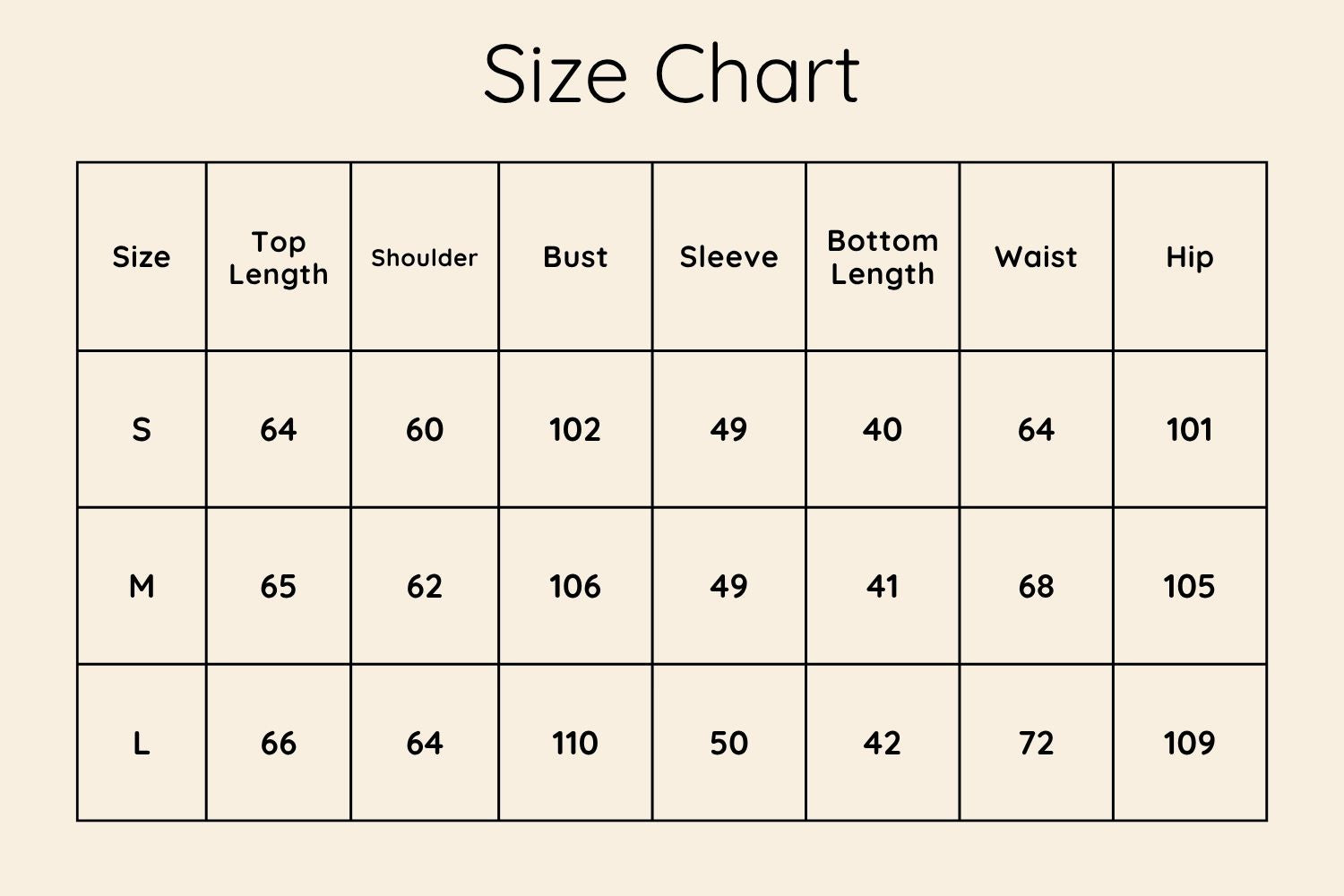 Size Chart CM