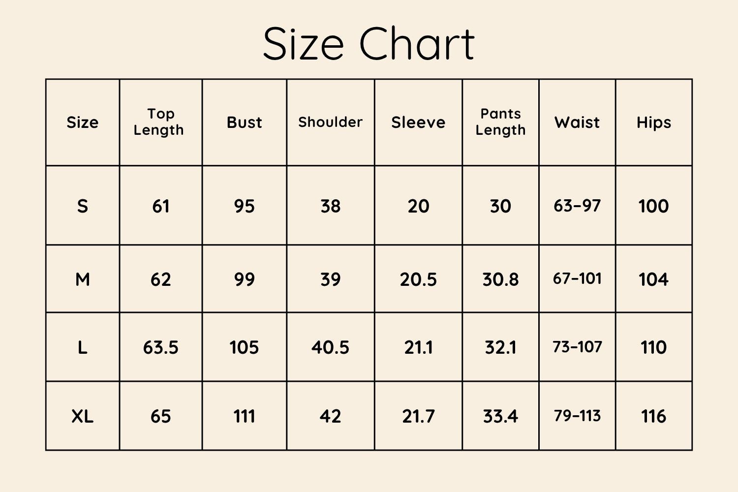 Size Chart CM