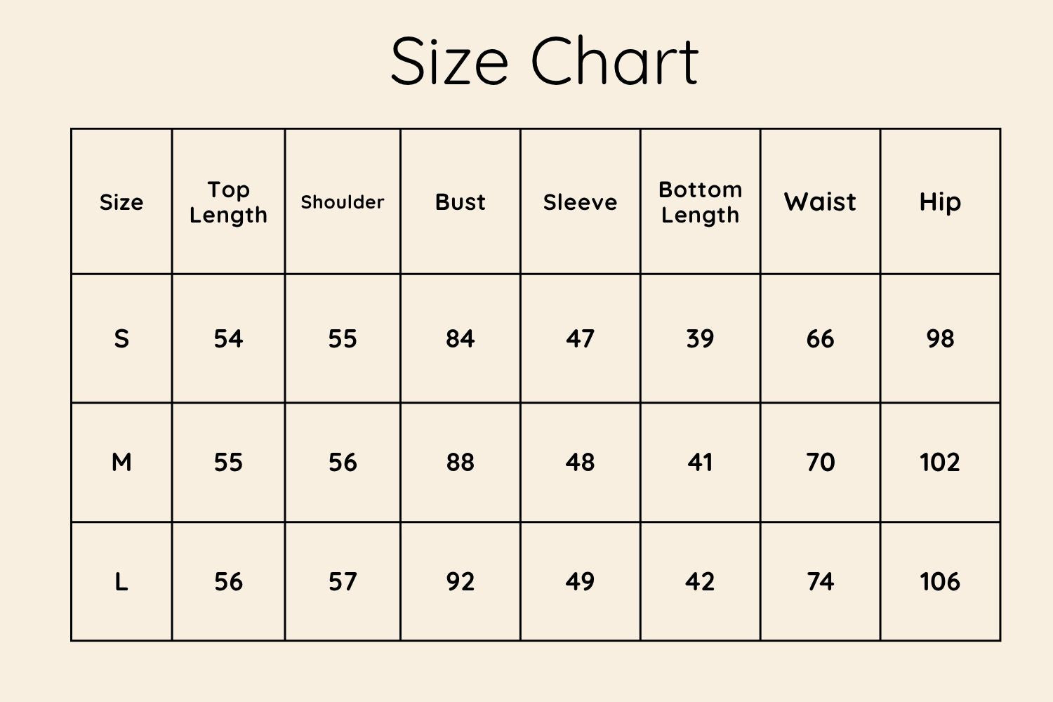 Size Chart CM