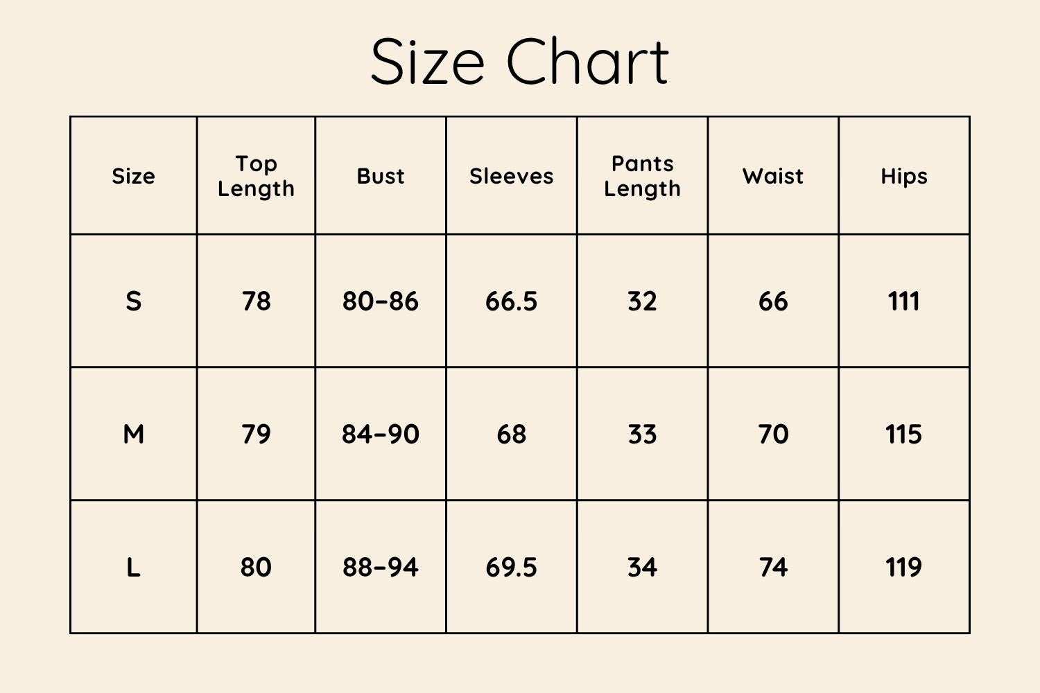 Size Chart CM