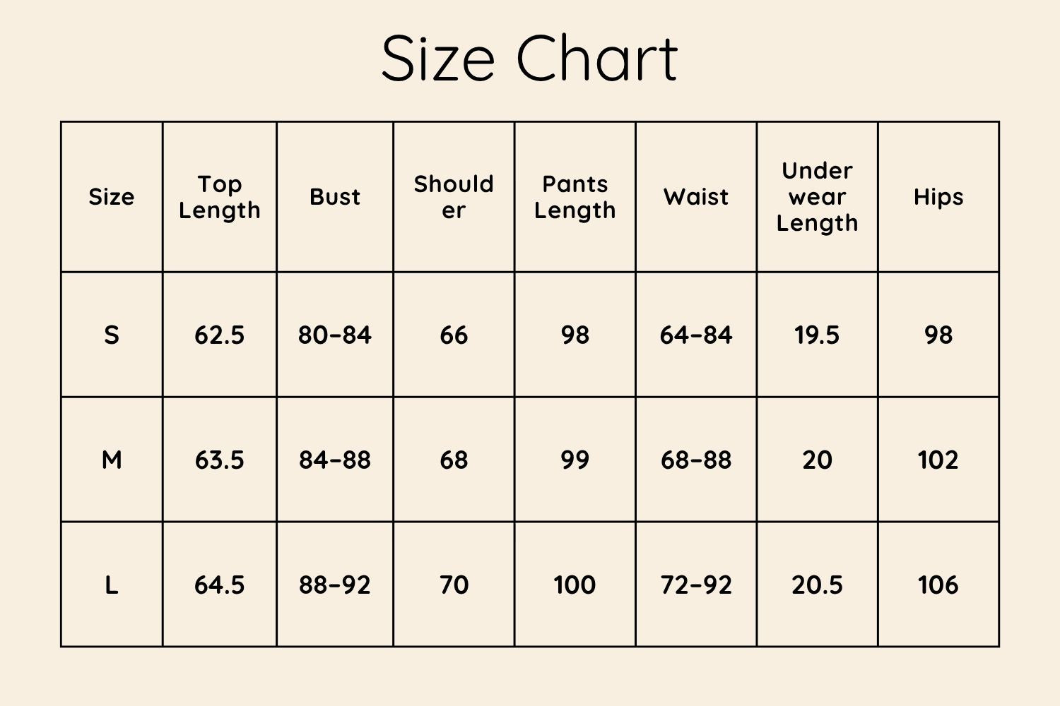 Size Chart CM