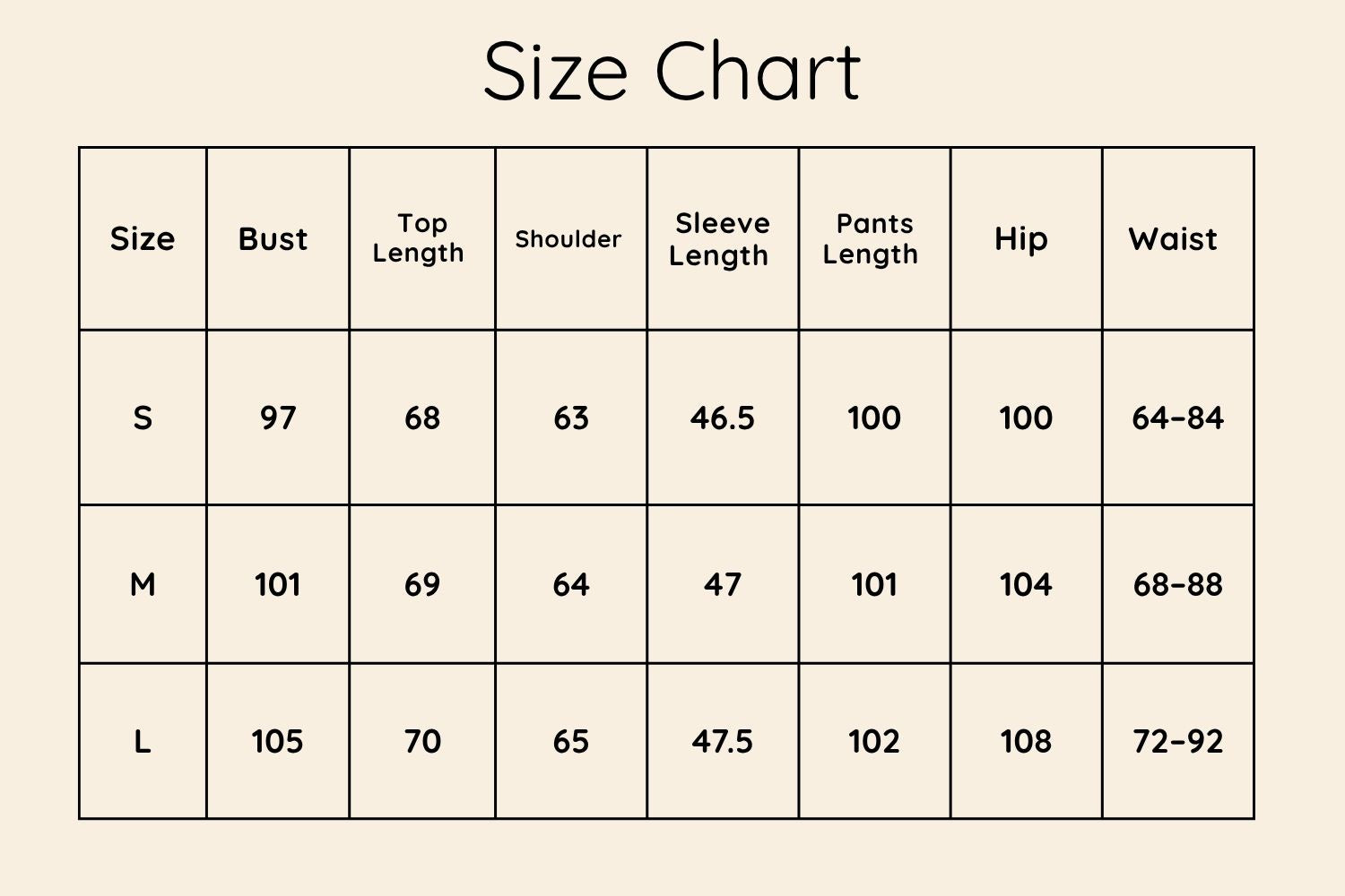 Size Chart CM