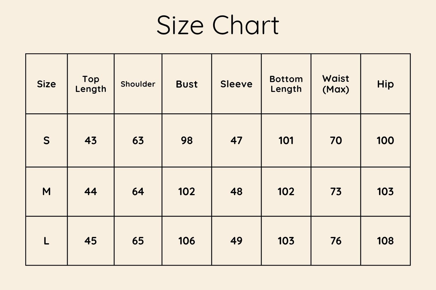 Size Chart CM
