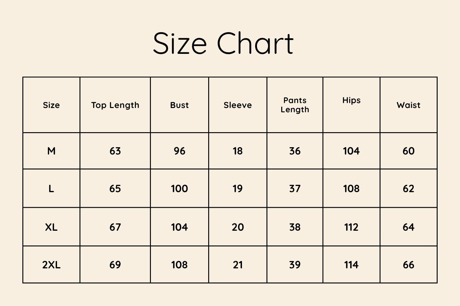 Size Chart CM
