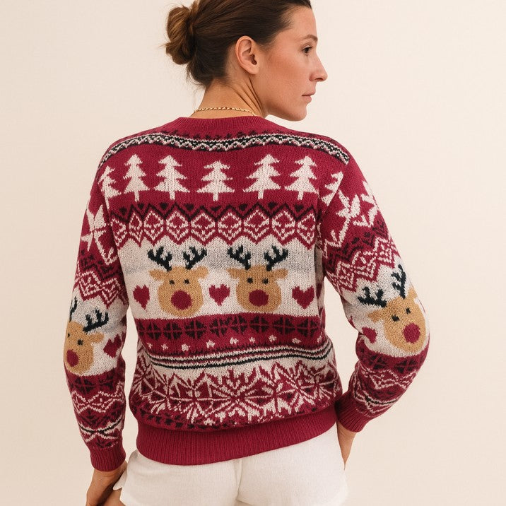 White & Red Reindeer Christmas Women Ugly Sweater