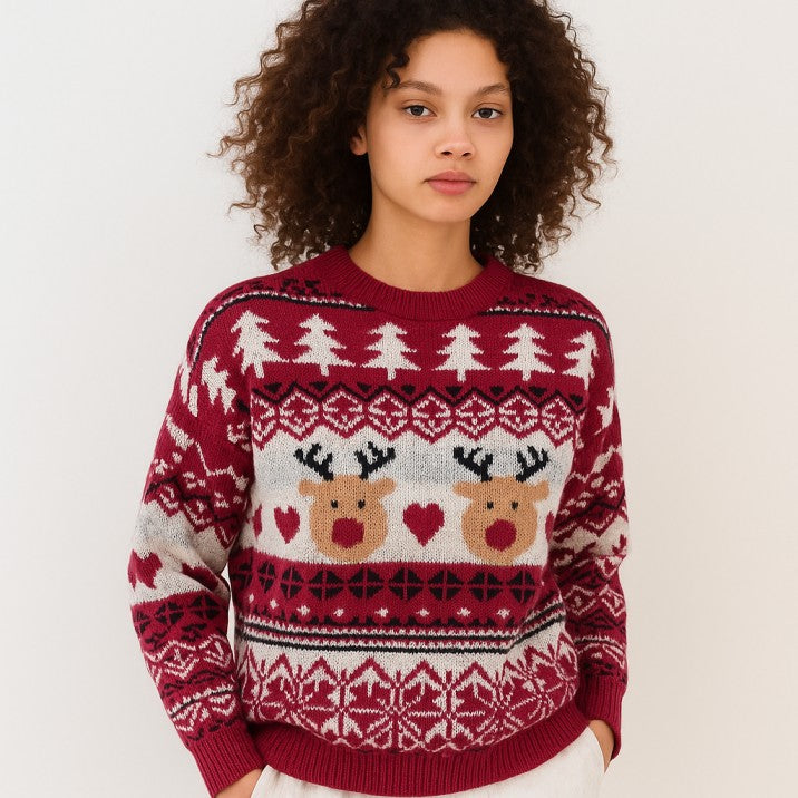 White & Red Reindeer Christmas Women Ugly Sweater