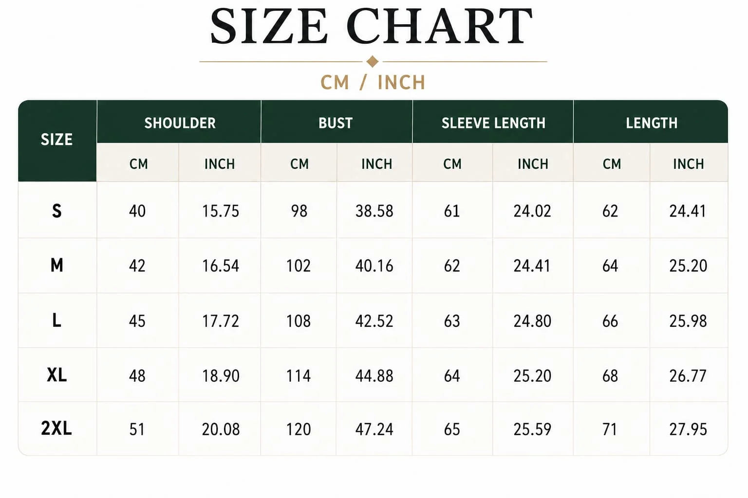 Size Chart CM
