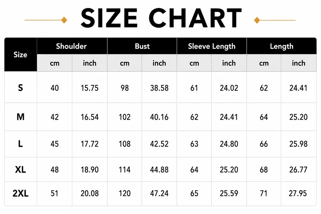 Size Chart Inches
