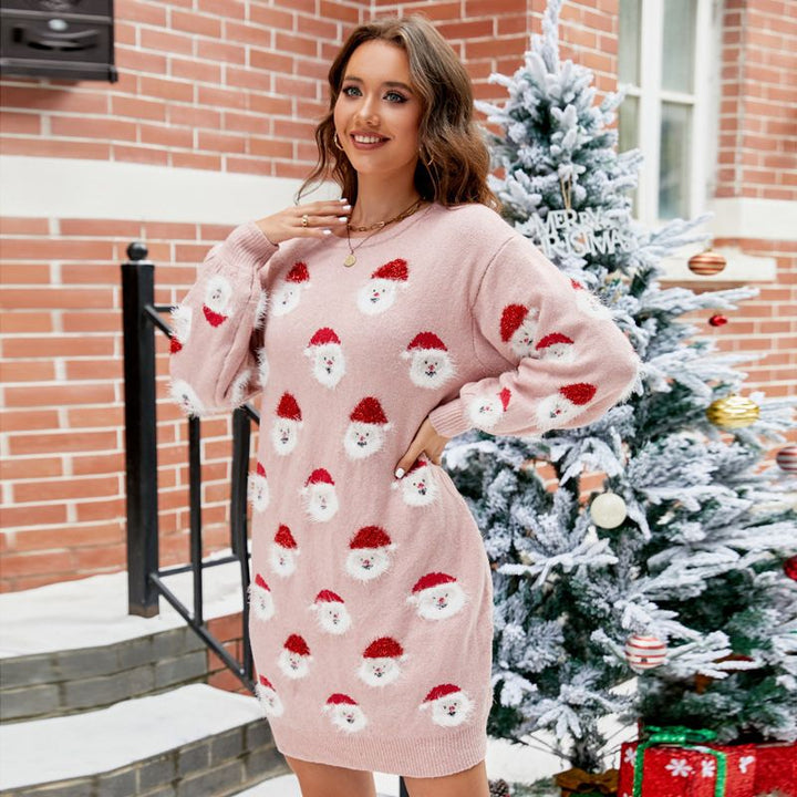 Women's Santa Face Print Christmas Mini Dress
